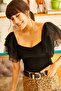 Women's Black Sleeve Tulle Detailed Blouse BLZ-19001048 - 4