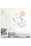 Cute Baby Elephant And Sparrow Star Balloons Kids Room Wall Sticker