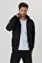 Men's Black Striped Pocket Zipper Detailed Seasonal Slim Coat