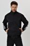 Men's Black Striped Pocket Zipper Detailed Seasonal Slim Coat - 5