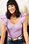 Women's Lilac Front Back V Shoulder Ruffle Knitwear Blouse - 3