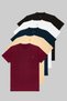 Men's Burgundy Beige Navy Blue White Black Regular Fit Crew Neck 100% Cotton T-Shirt Pack of 5