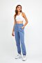 Women's Elastic Waist and Leg Three Thread Knitted Sweatpants Jogger Blue - 2
