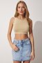 Women's Cream Crew Neck Summer Crop Knitwear Blouse ER00050 - 4