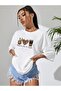 Coffee Bean Printed Unisex White Oversize T-shirt - 2