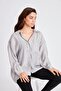 Women's Oversize Off-Shoulder Loose Fit Light Gray Shirt - 4