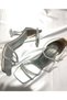 Lady Silver Jewelled Very Stylish 8 Cm Transparent Heeled Blunt Square Toe Wedding Engagement Evening Dress Shoes Sandals - 4