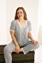 Gray Melange Buttoned Curve Plus Size Oversized Knitted Pajama Set