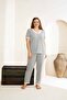 Gray Melange Buttoned Curve Plus Size Oversized Knitted Pajama Set - 2