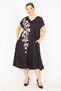 Women's Black Plus Size V-Neck Floral Print Pocket Dress 65n35959
