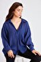 Women's Oversize Loose Fit Navy Blue Shirt - 2