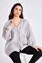 Women's Oversize Off-Shoulder Loose Fit Light Gray Shirt - 3