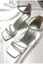 Lady Silver Jewelled Very Stylish 8 Cm Transparent Heeled Blunt Square Toe Wedding Engagement Evening Dress Shoes Sandals - 2