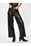 Wide Leg Trousers Leather Look with Mini Pockets - 4