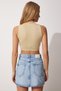 Women's Cream Crew Neck Summer Crop Knitwear Blouse ER00050 - 5