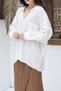 Women's Oversize Loose Cut Cream Shirt - 5