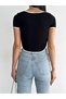 Black Heart Collar Short Sleeve Ribbed Women's Crop Blouse - 5