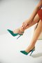 Green Satin 10 cm Women's Stiletto, High Heels with Brooch Accessory Detail - 2