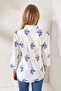 Women's Floral Navy Blue Linen Shirt with Folded Sleeves GML-19000825 - 6