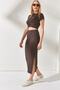 Women's Bitter Brown Short Sleeve Slit Skirt Lycra Suit TKM-19000194 - 4