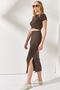 Women's Bitter Brown Short Sleeve Slit Skirt Lycra Suit TKM-19000194 - 5