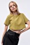 Women's Waffle Textured Crew Neck Oversize Crop T-shirt - 6