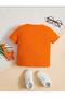 Kids Orange Cat Meow Printed Oversize Unisex Children's T-shirt - 2
