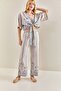 Women's Blue Multi Patterned Front Tie Linen Top and Bottom Set 40801013 - 5