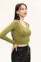 Women's Oil Green Crew Neck Long Sleeve Crop Blouse - 4