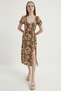 Women's Orange V-Neck Floral Viscose Dress - 5