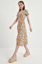 Women's Orange V-Neck Floral Viscose Dress - 4
