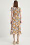 Women's Orange V-Neck Floral Viscose Dress - 5