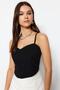 Siyah Fitted/Vücuda Oturan Crop Ayarlanabilir Askılı Krep Örme Büstiyer TWOSS23BS00036
