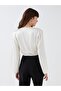 V-Neck Plain Long Sleeve Crop Satin Women's Blouse - 5