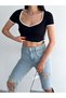 Black Heart Collar Short Sleeve Ribbed Women's Crop Blouse - 4