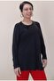 Black Combed Cotton Viscose T-Shirt with Sequin Pallet Detail on the Front - 2