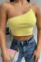 Women's Yellow Single Strap Asymmetric Cut Crop Blouse 11510 - 6