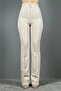 High Waist Ribbed Stitched Quality Crepe Fabric Lycra Gathering Palazzo Trousers Stone Color - 6