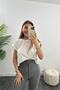 High Waist Quality Crepe Fabric Lycra Palazzo Striped Trousers Gray - 3