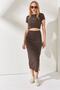 Women's Bitter Brown Short Sleeve Slit Skirt Lycra Suit TKM-19000194 - 3