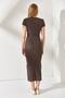 Women's Bitter Brown Short Sleeve Slit Skirt Lycra Suit TKM-19000194 - 6