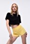 Women's Waffle Textured Crew Neck Oversize Crop T-shirt