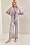 Women's Blue Multi Patterned Front Tie Linen Top and Bottom Set 40801013