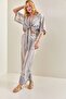 Women's Blue Multi Patterned Front Tie Linen Top and Bottom Set 40801013 - 4