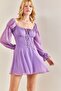 Women's Lilac Front Adjustable Bird-Eye Chiffon Dress 40801021 - 6