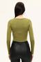 Women's Oil Green Crew Neck Long Sleeve Crop Blouse - 7