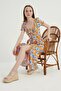 Women's Orange V-Neck Floral Viscose Dress
