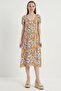 Women's Orange V-Neck Floral Viscose Dress - 2