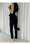 Black Fabric Self-Belt Pocket Detailed Evening Dress Jumpsuit 728 582414 - 4