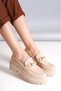 Nude Gold Buckle Leather Daily Use Loafer Women's Shoes